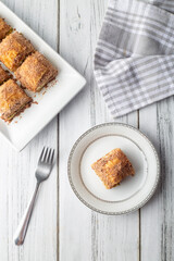Traditional turkish new dessert cold milky baklava with pistachio (Turkish name; soguk baklava)