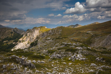 Fototapeta na wymiar Beautiful valley view from the peak of Terminillo mountain in Lazio, central Italy
