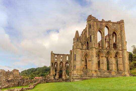 Ruins of Rievaulx Abbey, a Cistercian abbey in Rievaulx  near Helmsley in the North York Moors National Park, England.
