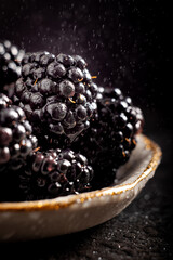 Macro shot of raw homegrown blackberries