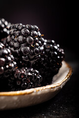 Macro shot of raw homegrown blackberries