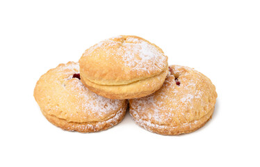 baked round cookies with filling isolated on white background