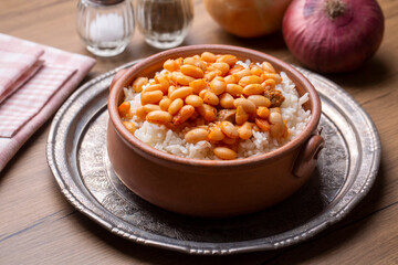 Turkish foods; dried bean, Beans with minced meat (kuru fasulye)