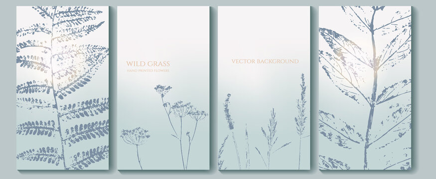 set of template brochure &laquo;foggy landscape  morning with hand painted wild herbs and flowers&raquo;