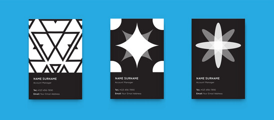 Vector Minimal Style Graphics. Vertical Business Cards Set with Geometric Pattern. Suprematism.