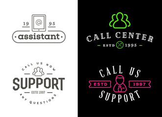 Set of Support Contact Center Service Elements and Assistance Support can be used as Logo or Icon. Vector.
