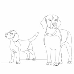 dogs drawing by one continuous line, sketch