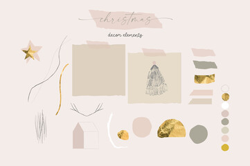 Abstract set of Christmas card add-ons decorative elements