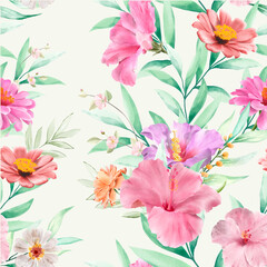 floral and leaves seamless pattern