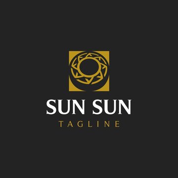 Sun Logo with Rectangle, Geometric Sun Logo Vector, Star and Sun Logo Design