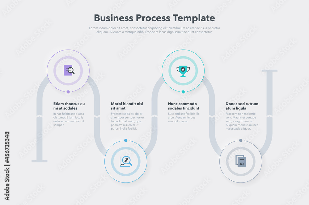 Poster Simple business process template with four steps. Easy to use for your website or presentation.