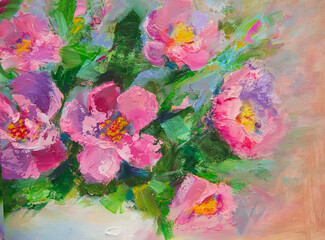 Oil painting on canvas, still lifes, flowers, impressionism.