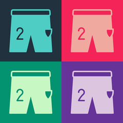 Pop art Shorts for playing football icon isolated on color background. Vector