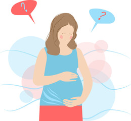 Pregnant woman with nature leaves background. illustration in flat style, boy or girl concept