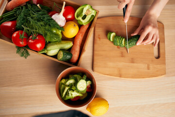 cooking salad fresh vegetables slicing health vitamins