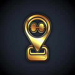 Gold Location gym icon isolated on black background. Vector