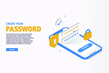 Create Your Password Online Through Smartphone. Website template. Landing Page. Application Concept.