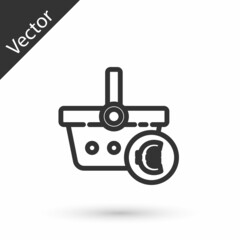 Grey line Shopping basket and euro symbol icon isolated on white background. Online buying concept. Delivery service. Shopping cart. Vector Illustration