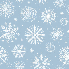 Seamless pattern with hand drawn snowflakes. Vector illustration. - 456727706