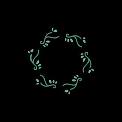 frame leaf logo design with flat black and green color style