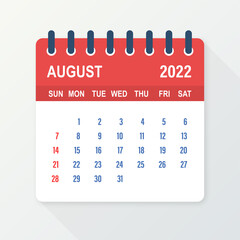 August 2022 Calendar Leaf. Calendar 2022 in flat style. Vector illustration. - obrazy, fototapety, plakaty