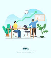 Fototapeta premium Flat Illustration with Character, statistics Growing Business