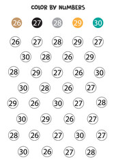 Color numbers according to the example. Math game for children.