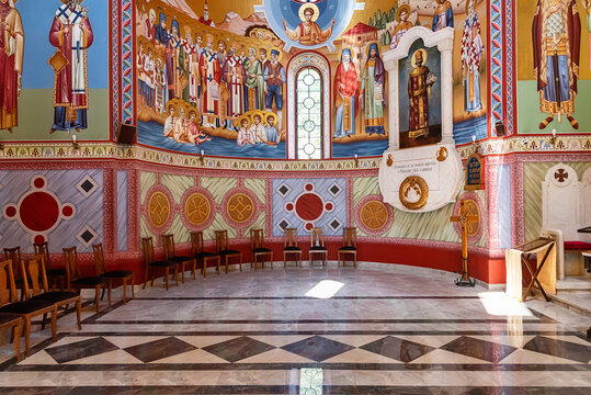 Belgrade, Serbia August 08, 2021: The interior of Church of St. Alexander Nevsky. This is a Serbian Orthodox church in the Serbian capital of Belgrade.