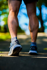 Fototapeta na wymiar close-up on the feet of an athlete ready to run.