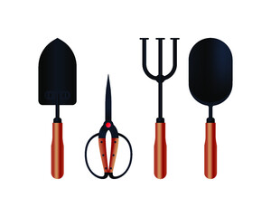 Garden Tools. Modern Flat Vector Illustration. Garden Trowel, Gardening Fork, Scissors. Social Media Template.