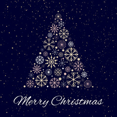 Vector Christmas card. Merry Christmas. Christmas tree from snowflakes. - 456731143