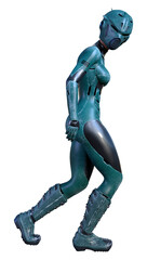 3D Rendering Female Robot on White