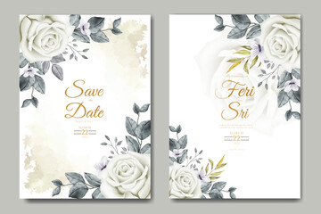 watercolor flowers and leaves wedding invitation card template