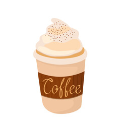 freehand drawing. latte cup with handwritten inscription Coffee.