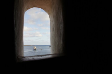 Ship seen from one of the windows of the Jagua fortress in Cuba