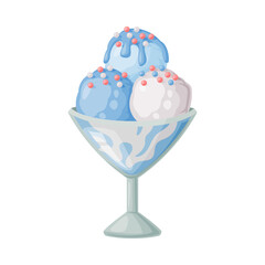 Ice Cream Ball in Glass Bowl with Sprinkle as Frozen Dessert and Sweet Snack Vector Illustration