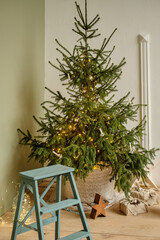  Fresh Christmas and New Year's interior in eco-style. Zero waste Christmas concept.