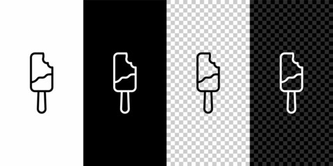 Set line Ice cream on stick icon isolated on black and white,transparent background. Sweet symbol. Vector