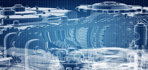 Blueprint project of engine design with gears