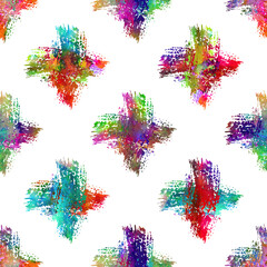 Watercolor Brush Plaid Seamless Pattern Grange Check Geometric Design in Rainbow Color. Modern Strokes Grung Collage Background for kids fabric and textile