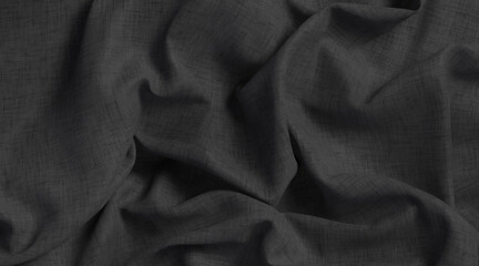 Blank black crumpled fabric material mockup, top view