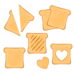 set of sliced toast bread. fresh slices of bread for breakfast. vector illustration