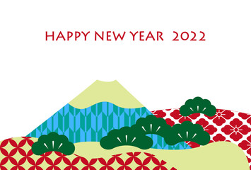 富士山と和柄の年賀状素材