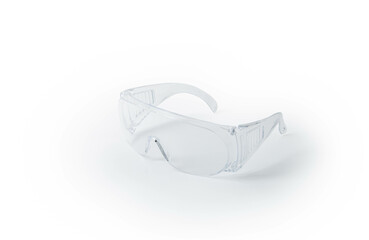 Plastic Protective Work Glasses Isolated on a White Background..