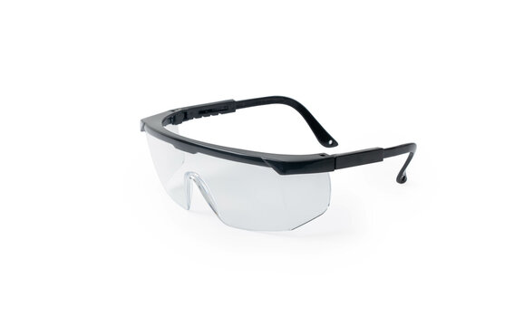 Plastic Protective Work Glasses Isolated on a White Background.