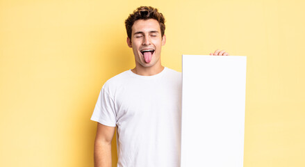 with cheerful, carefree, rebellious attitude, joking and sticking tongue out, having fun. empty...