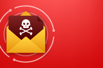 Red email virus. Computer screen. virus, piracy, hacking and security, protection. Vector stock illustration.