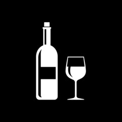 Wine bottle and wine glass. Vector icon