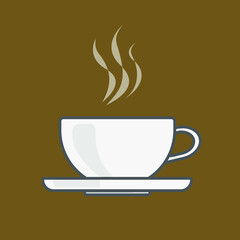 bright red cup of coffee on a brown background with steam over it. flat design illustration. stock vector graphics