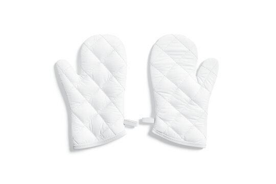 Blank white oven mitt mockup pair front, top view